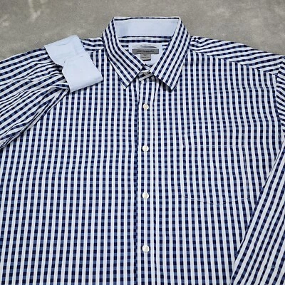 Johnston & Murphy Shirt Mens XXL Blue Check Long Sleeve Button Up Flip Cuff - Image 1 of 4