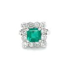 Syn Emerald Square Halo Design Cocktail Ring 925 Fine Silver Party Wear Jewelry