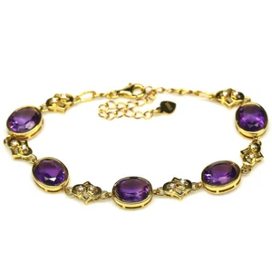 925 Sterling Silber 8 X 10 Mm. Lila Amethyst & Weißer Zirkon Armband 9" - Bild 1 von 5