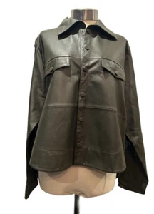 MUNDERINGSKOMPAGNIET Olive Green Napa Leather Shirt Jacket Shacket 38 UK 12 -14 - Picture 1 of 18