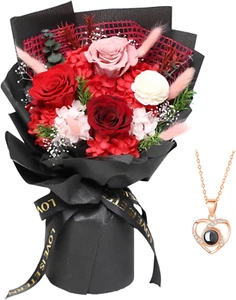 Valentines Day Gifts for Her, Preserved Flowers Bouquets, Forever Red Flowers wi - Picture 1 of 7