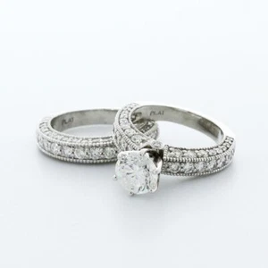 JUEGO DE ANILLOS DE PIEDRA LATERAL VINTAGE CON PUNTA DE PLATINO CORTE REDONDO D/SI1 DIAMANTE NATURAL 4,6 QUILATES - Imagen 1 de 4