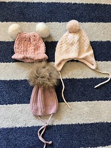 3 x Amazing Adorable Winter Ski Knit Beanies Hats Pink Baby Newborn infant