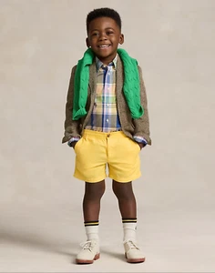Polo Ralph Lauren Boys Oasis Yellow Polo Prepster Linen Blend Shorts Size 18 NWT - Picture 1 of 7