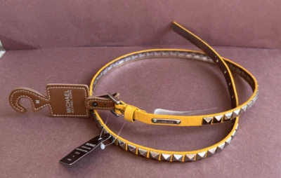 Michael Kors  Yellow Skinny Belt with Silver Tone Metal Adornments Size M NWT - Image 1 of 4