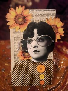 mixed media art Sunflowers Hippie Mod 60s Garden Farm Bohemian Summer Glasses