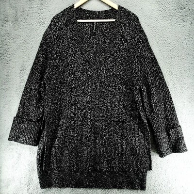 Athleta Shasta большого размера свитер женщин L V шеи шерстяная смесь черный мрамор ребристый - Изображение 1 из 4