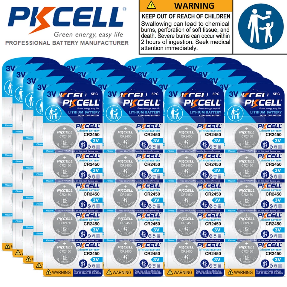 Lote Batería de Moneda de Litio CR2450 3V de Larga Duración y Alta Capacidad para Escala PKCELL Foto 1 de 4