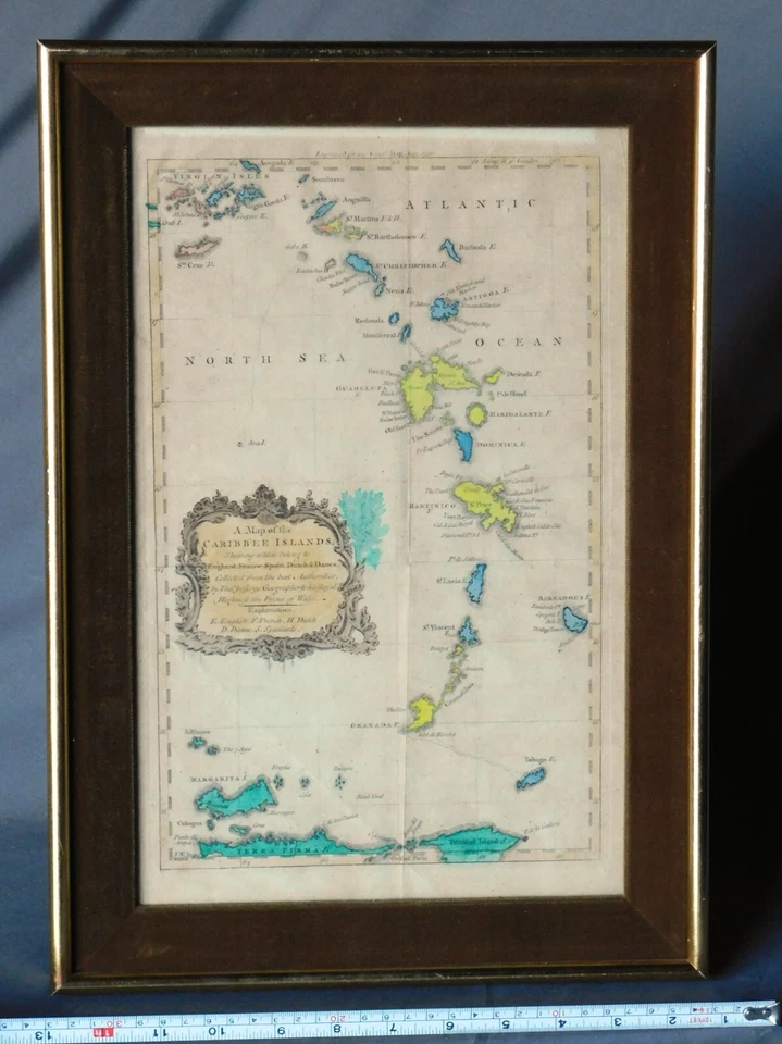 Редкая антикварная карта Карибские острова 1756 Карибский бассейн Тос. Jefferys ручной цвет - Изображение 1 из 4