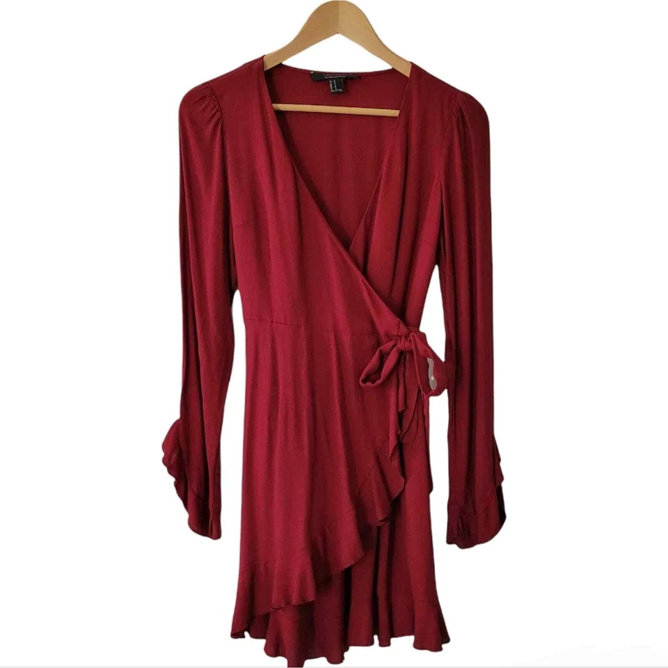 Mini vestido con volantes dobladillo envolvente rojo M para mujer Foto 1 de 4