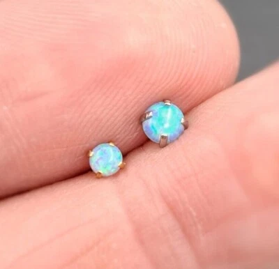 Cartilage Earrings Stud Rook Piercing Opal Gem Ball Screw Back Tragus Nose Helix - Image 1 of 4