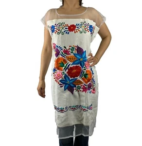 Mini Túnica Hippie Mexicana Campesino Boho Pueblo Vestido Bordado S-M - Imagen 1 de 5
