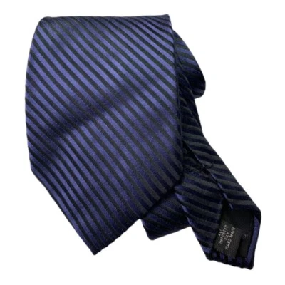 Corbata para hombre Claiborne cuello azul negro rayas diagonales 58 X 3,75 usada en excelente estado seda 6026 Foto 1 de 4