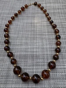 Vintage Bakelite Napier Rootbeer Tortoise Graduated Gold Tone Necklace - Picture 1 of 24