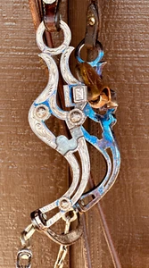 BROCA DE CABECERA DE BORDILLO DE EXHIBICIÓN DE CABALLOS OCCIDENTALES DE PLATA ESTERLINA VOGT AZUL CON RIENDAS ROMALES - Imagen 1 de 22