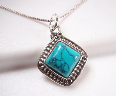 Turquoise Square with Silver Dot Accents 925 Sterling Silver Pendant  - Image 1 of 2