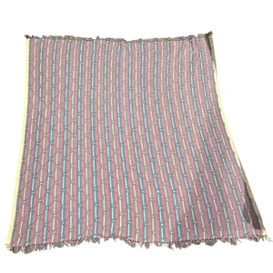 Handarbeit Häkeldecke Überwurf rosa blau grau weiß gestreift Afghan Landhaus - Bild 1 von 8