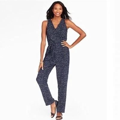 Mono Talbots Surplice Top Talla 6P Azul Lunares Bolsillos Cinturón Sin Mangas Foto 1 de 4