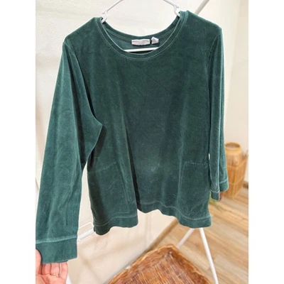 Top Pullover D&Co Denim & Co Terciopelo Verde Manga Larga Para Mujer Talla L Bolsillos Foto 1 de 3