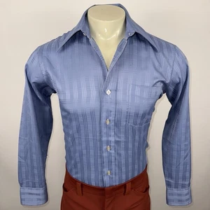 Bardon Dress Shirt Mens Disco Dagger Collar Vtg 70s Tapered Medium 15.5 32 33 - Picture 1 of 19