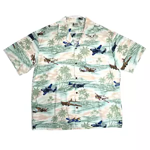 Aloha Republic Shirt Mens XXL Vintage Air Show Tropical Airplane Novelty Button - Picture 1 of 9