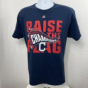 Cleveland Indians Majestic T Shirt Large Blue Short Sleeve 2016 Championship - Picture 1 of 9