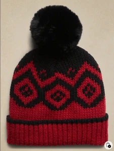 BANANA REPUBLIC 'Aislin Fair Isle' Beanie Red/Blk-Marino Wool & Silky Alpaca NWT - Picture 1 of 3