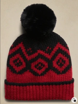 BANANA REPUBLIC 'Aislin Fair Isle' Gorro Rojo/Negro-Lana Marino y Alpaca Sedosa Nuevo con Etiquetas Foto 1 de 3
