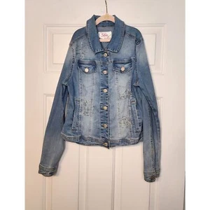 Justice Girls Embellished Denim Jacket Size 14/16 - Picture 1 of 6