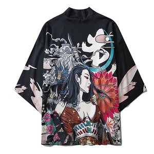 Niepce Men's Lady Swordart Graphic Lightweight Harajuku Kimono Cardigan - Picture 1 of 10