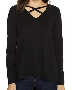 NWT Mod-O-Doc Womens Deluxe Jersey Crisscross V-Neck Long Sleeve Tee Black Sz.XS - Picture 1 of 3