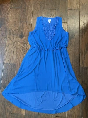 Vestido Chicos alto baixo tamanho 3 XL azul renda crochê gola V sem mangas praia midi - Imagem 1 de 4