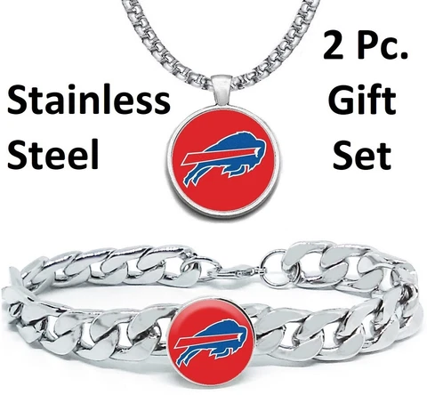 Large Buffalo Bills Mens Gift Set Stainless 24" Necklace Bracelet D4D30 Cover