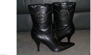 NEW Womens Bronx EMBELLESHMENTS Leather Western Boot Black Size 6 retail $229 - Picture 1 of 1