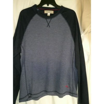 Tommy Bahama Raglan 圆领运动衫海军蓝和灰色休闲套衫 M/M — 第 1/3 张图片
