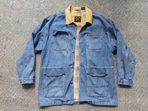 vintage 1990s jean jacket FILA chore coat XL blue DENIM tennis WORK bjorg - Picture 1 of 12