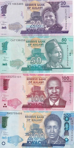 Malawi Set 4 Pcs 20 50 100 200 Kwacha 2020 P 60 P 63 P 64 P 65 UNC Cover