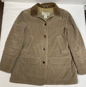 Vintage 2000s L.L.Bean Collared Corduroy Button-Up Chore Barn Coat Large L Tan - Picture 1 of 10