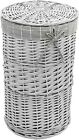 Grey Laundry Wicker Basket With Liner & Lid Bathroom Hamper Storage Bin Trunk