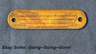 ANTIQUE 1900's BRASS ID PLAQUE FOR TRAVEL TRUNKS LUGGAGE RETURN FOR REWARD oblg - Image 1 of 3