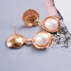 Fashion natural white eggshell fresh water Pearl gold Earrings Gemstone Beaded