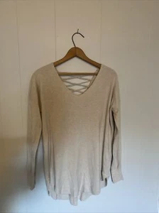 Debut Womens Size M/L  Beige/cream Criss Cross Tie Back Long Sleeve Sweater EUC - Picture 1 of 9