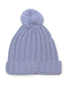 Knitted Beanie Blue Bobble Hat - Winter Pom Pom Hat For Women Rib Wooly Warm   - Picture 1 of 1