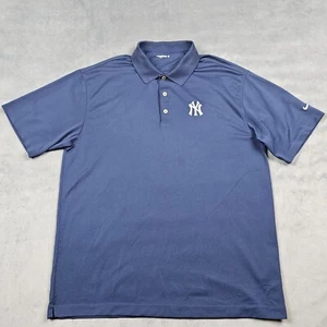 New York Yankees Golf Polo Shirt Mens Large Blue Nike Dri-Fit MLB Baseball - Picture 1 of 9