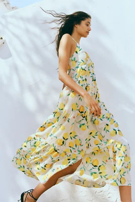 H&M Capas Tiras Vestido Midi Limón Estampado Dolce Far Niente L 12 8 40 - Imagen 1 de 4