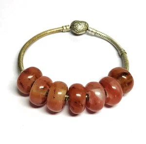 7 Pcs. Orange Cherry Quartz Gemstone 5mm Large Hole European Bracelets Beads - Picture 1 of 4