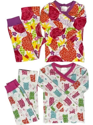 Lot of 2 Hanna Andersson Organic Cotton Pajama Set Sz 5 Long Sleeve Floral Cats - Image 1 of 4