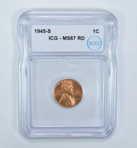 1945-S Lincoln Wheat Cent MS67 RD ICG *1970 - Picture 1 of 5
