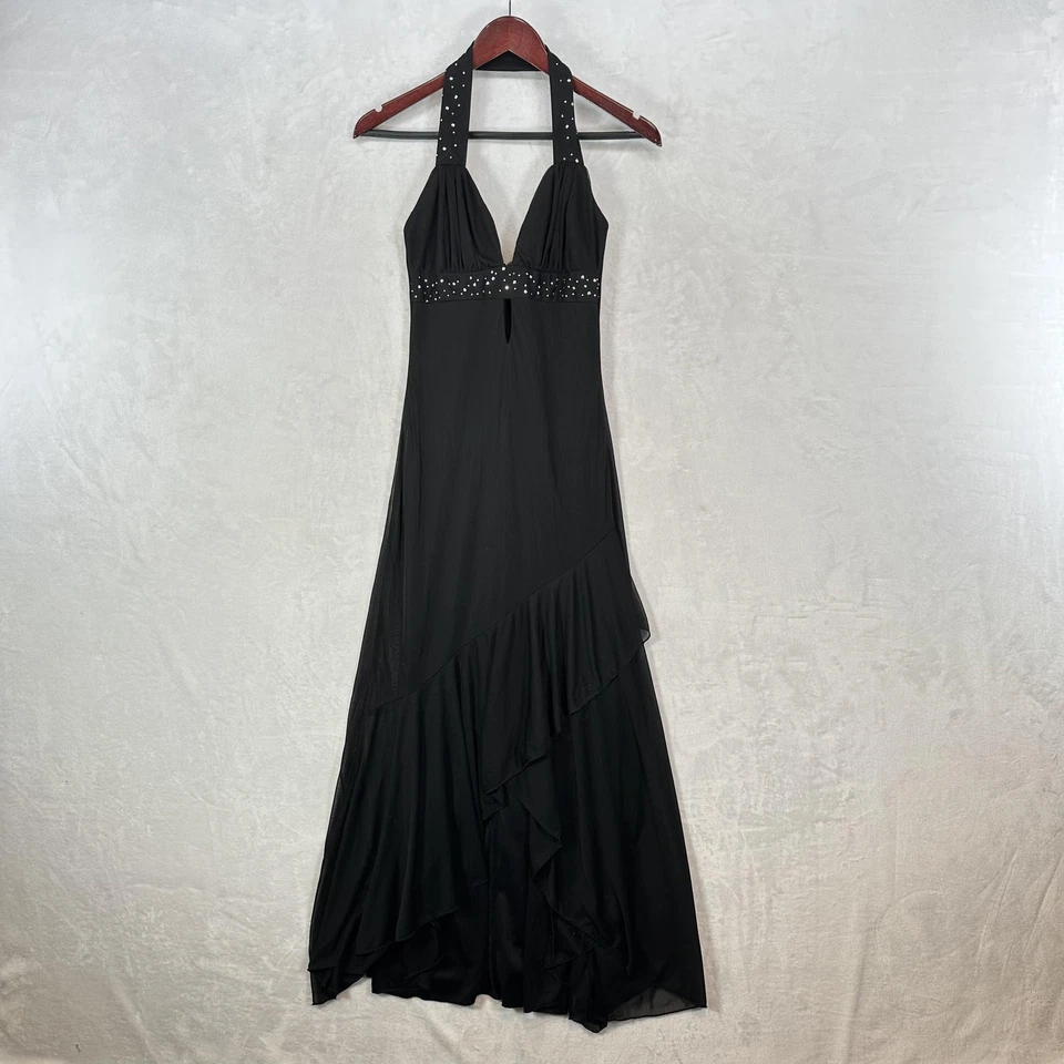 Love Tease платье женщин S черный с бретелью через шею со стразами платье ассиметричный фея Y2K - Изображение 1 из 4