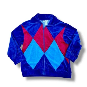 Vintage 70er Jahre Saybury Trainingsjacke Damen Gr. L Mehrfarbig Argyle Velour - Bild 1 von 6